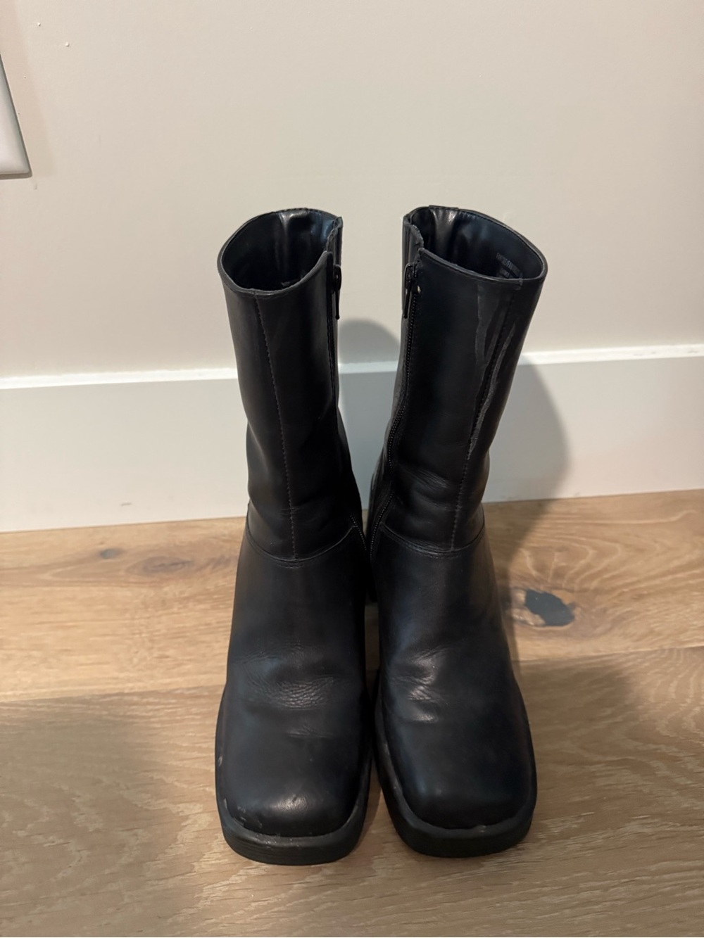 Steve Madden Black Leather Mid-Calf Zip Ankle Boots